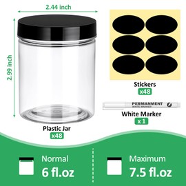Eupako 48 Pack Plastic Jars with Lids 6 OZ - Empty Clear Cosmetics Containers with Pen and Labels, Round Small Plastic Jars with Screw On Lids for Slime, Makeup, Butter, Cream, Lotion, Pot, Dry Food