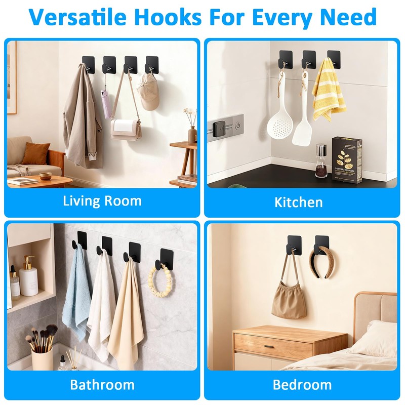 Large Heavy Duty Wall Hooks for Bathroom, Kitchen, Coat &