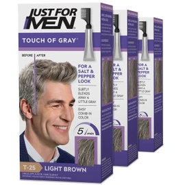 Just For Men Touch of Gray, Mens Hair Color Kit with Comb Applicator for Easy Application, Great for a Salt and Pepper Look - Light Brown, T-25, Pack of 1