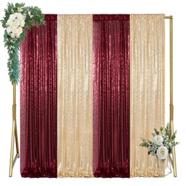 ShinyBeauty Light Gold Burgundy Sequin Backdrop 4 Pcs Sequin Curtains 2FTx8FT Glitter Curtains Wedding Backdrops Sparkle Photography for Happy Birthday