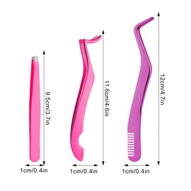Pack of 3 Eyelash Tweezers, Stainless Steel Eyelash Tweezers Set, Eyelash Applicator Tool, Tweezers for False Eyelashes, Accessories for Eyelash Extension for Beginners, Girls, Makeup Artists (Pink)
