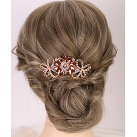 Chargances Flower Crystal French Hair Comb Sparkly Rhinestone Inlaid Butterfly Hair Side Comb Long Teeth Hair Combs Wedding Bridal Hair Accessories for Women (Champagne)