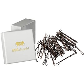 HAARallerliebst Hair Clips (50 Pieces | Dark Brown Shiny | 5 cm) with Box for Storage (Box Colour: White)