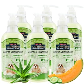 Alpha Dog Series All Stages Natural Dog Shampoo and Conditioner Set with Aloe Vera pH Balanced Dog Grooming Shampoo and Conditioner for Dogs, Tear-Free Moisturizing Dog Shampoo, 26.4 Oz (Pack of 6)