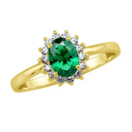 Silvershake Petite 7X5mm Created Oval Shape Nano Green Emerald 18K Yellow Gold Plated 925 Sterling Silver Flower Cluster Engagement Ring May Gemstone Birthstone Size 6