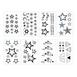 8 Sheets Waterproof Temporary Tattoos Black Moon Stars Fake Tattoo Stickers Lasting Fake Tattoos Decorations for Women Girls