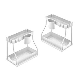REWEMXLA 2-Tier Sliding Under Sink Organizer 2pcs, 15 inch Deep Storage Rack