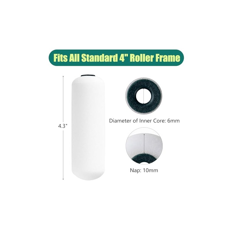 Foam Paint Roller Covers, Paint Roller 4 Inch, 10 Pack,