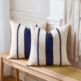 Aisybaklyn Boho Decorative Cushion Cover, 45 x 45 cm, Decorative Sofa Cushion Covers, Modern Cotton Blue Braided Decorative Cushion, Couch Cushion Cover for Farmhouse, Garden, Sofa Bed, Couch Cushion, Set of 2