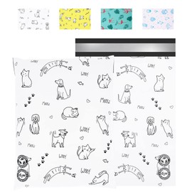 JinRuiKJ Biodegradable Poly Mailer 10x13 25 Pack, Eco-Friendly Shipping Bags for Clothing, Self-Sealing Packaging Bags for Small Business - White Mailing Bags Pets Design