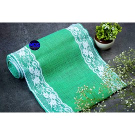 MDS Pack of 20 Wedding 12 x 108 inch Burlap Lace Hessian Table Runner Rustic Mint Jute Country Vintage for Wedding Banquet Decoration – Mint Lace Jute Burlap