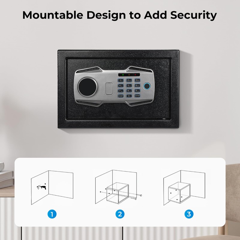 MUNBYN Smart Biometric Fingerprint Safe, 3-Way Access Lock Box with