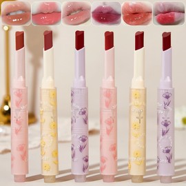 Dulele- Juego de 6 lápices labiales en gel mate, hidratantes y con aceite para labios, acabado de espejo hidratante, brillo labial en forma de corazón