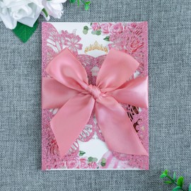 FEIYI 20 PCS 5.12x7.2 Butterfly Quinceanera Invitation, Laser Cut Wedding Invitation Cards with Envelopes for XV Anos Bridal Shower Baby Shower Invite (Pink Glitter)