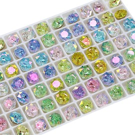 Ginlee Nail Rhinestones Mixed Color Large V Cut Gemstone K9 Glass 3D 3D Rhinestone Bling Nail Decoration DIY Craft Jewelry Making (8mm 84pcs)