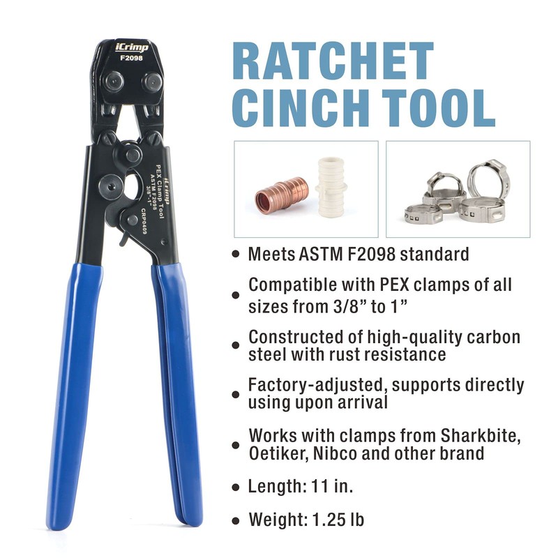 iCrimp PEX Clamp Cinch Tool for 3/8-inch to 1-inch Stainless