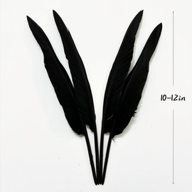 50pcs Black Feathers 10~12in Long,Beautiful Bulk Feather for Crafts（26-31CM）,Big Size Bilateral Natural Goose Feather,for Wedding Dress and Party Decoration,DIY Fabricating Handicraft Article(Black)