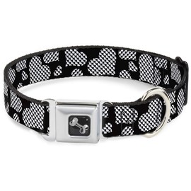 Buckle-Down Seatbelt Buckle Dog Collar - Eighties Hearts Black/White - 1.5" Wide - Fits 18-32" Neck - Large