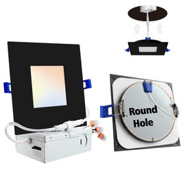 Adetu 4 inch Square Led Recessed Lighting Black,5CCT Ultra Thin Square Led Ceiling Light with Junction Box,2700K-5000K, 10W 860LM,Can-Killer Wafer Downlight,ETL and Energy Star Certified