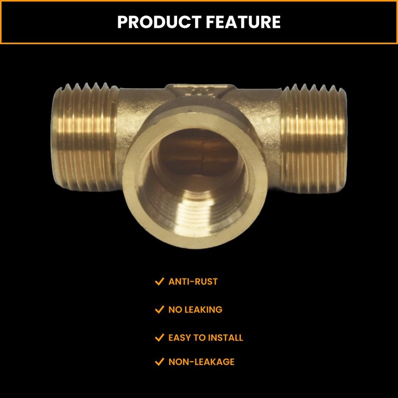 Brass Pipe Tee 1/2" Male x 1/2" Female x 1/2