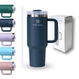 TREWOL Insulated Tumbler to Go with Handle and Straw | 1200 ml | Stainless Steel Thermos Bottle BPA Free | Keep Cold 24h / Hot 12h (Dark Blue)