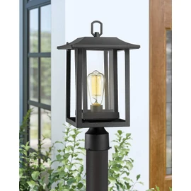 Beionxii Outdoor Post Light, Large Exterior Lamp Post Light Pier Mount Lantern with Base, Black Cast Aluminum w/Clear Glass (19" x 9") - A197P-1PK