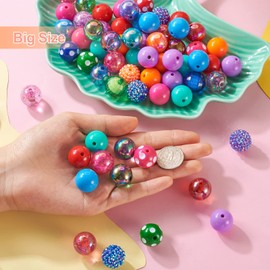 PH PandaHall 82Pcs Colorful Round Acrylic Beads, 1920mm, Mixed Styles: Opaque, Transparent, Chunky, AB Color Plated, Rhinestone, Crackle, Perfect for Jewelry Making & Crafts