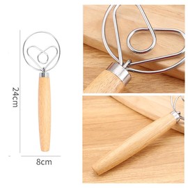9.5-Inch Dough Whisk,Small Hand Whisk,Metal Whisk,Double Eyed Stainless Steel Heart-Shaped Danish Dough Mixer,Bread Making Accessories,Baking Making Tools and Supplies.