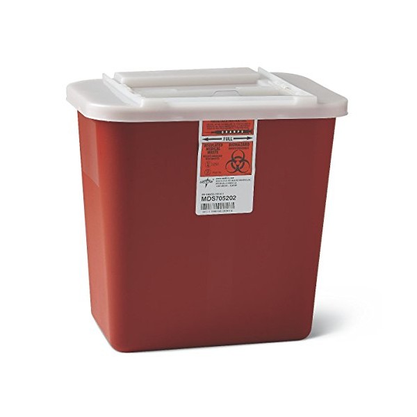 Medline MDS705202 Sharps Container, 2 gal, Sliding Lid, Red (Pack of 20)