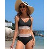 Charmo Women's Scalloped High Waisted Color Block Bikini Sets High