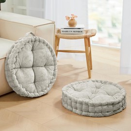 Deconovo Floor Cushions, Pack of 2, Meditation & Yoga Sitting Pillows, Round & Square Cushion for Window Seat, Bench, Chair, Reading Nook, Floor Pillows, Light Grey, Round/20x5.1 Inch