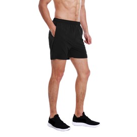 EZRUN Pantalones cortos de entrenamiento para correr de 5 pulgadas para hombre, de secado rápido, ligeros, con forro y bolsillos con cierre, color negro, talla XL
