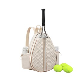 YIPINLAOBAIXING Women's Tennis Bag for 2 Rackets - Quilted Sling Grid Design Water repellent Two Side Pockets Dry wet separation independent pocket Friend couple gift(beige)