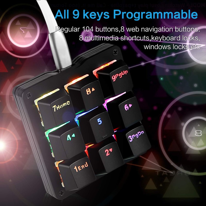 Koolertron One Handed Macro Mechanical Keyboard, RGB LED Backlit Portable