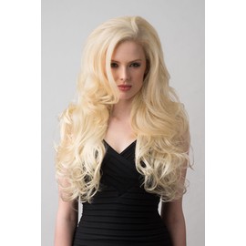 Long blonde 3/4 hairpiece (half wig), big loose curls: Zara champagne blonde #613