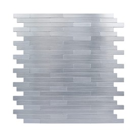 Kitchen Backsplash Tiles Peel and Stick, Stainless Steel Backsplash Brushed Aluminum Mini Subway Mosaic Wall Tiles (12 Sheets, Linear)