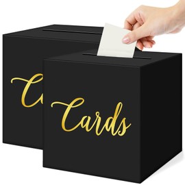 2 Pack Card Boxes for Parties with 10 Cards,Wedding Card Boxes for Reception,8.66"L*8.66"W*8.66"H,Black