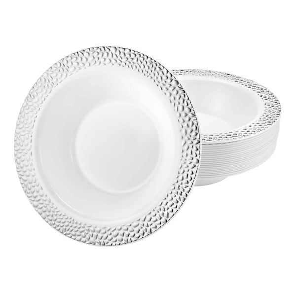 14oz Silver Round Plastic Plastic Bowl Pebble Design - Elegant