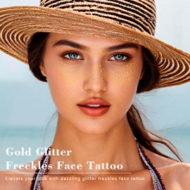 Paminify Gold Face Glitter Freckles,Waterproof Sparkle Freckles Glitter Face Tattoos,Sport Events Singer Concert Festival Party Metallic Sparkling Face Speckles Makeup Patches for Women Kids,6 Pcs