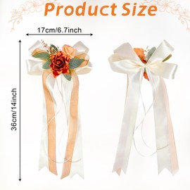 Roahosy 6pcs Wedding Flowers Decor, Terracotta Artificial Gardenia & Rose U-Shape Flowers with Ribbon Bow, 14x6.7 Inch, Rustic Vintage Style, Perfect for Wedding Aisle & Home Decor