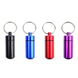 Androxeda Pack of 4 Pill Box Key Ring Mini Aluminium Pill Box Waterproof Key Ring Pill Bottle Small Capsule Pill Box for Travel Camping