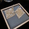 Xerling Silver Mesh Grid Sequins Dangle Drop Earrings Lightweight Statement