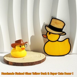 Lcensp Stained Glass Funny Jeep Ducks Decor Suncatcher Ornament, Unique Handcrafted Cute Yellow Jeep Ducks for Ducking Window Hanging Sun Catcher, Gift Ideas for Women.