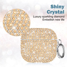 Newseego for Airpods 4 Generation Case, Luxury Sparkly Bling Rhinestone Case with Keychain for Women Girls Anti-Lost Glitter Crystal Hard PC Shockproof Full Protective Cover for Airpods 4th-Gold