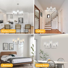 22-Inch Industrial Brushed Nickel Chandelier with Glass Shades, 5-Light Modern Farmhouse Pendant Light Fixture, Adjustable Hanging Ceiling Lamp for Kitchen Island, Dining Room, Living Room, Bedroom