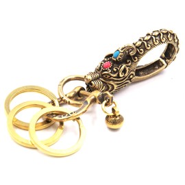 [XP Design] Brass Brass Crown Dragon Key Chain Key Ring Nascan Hook Belt Loop Gold Hardware Ring, Brass Yellow Dragon Dragon