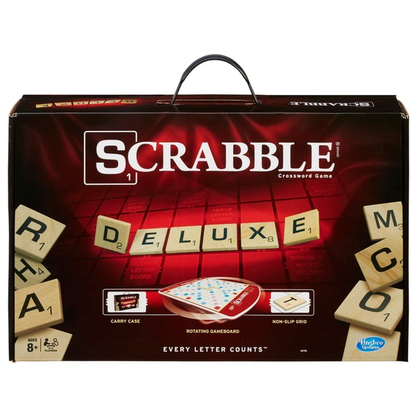 Hasbro Gaming Scrabble Game Deluxe Edition Letter Tiles Board Game,Family Board Games for Adults and Kids,Word Games for 2-4 Players,Ages 8+