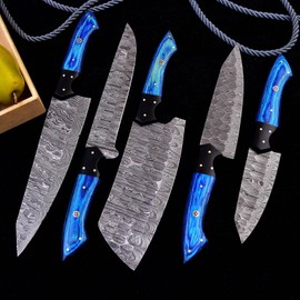 Aj Sanity Knives 5 knives set Handmade Damascus steel chef Knives set kitchen knife set x257