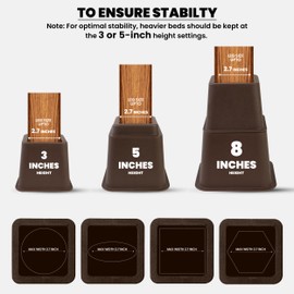 Utopia Bedding Adjustable Bed Furniture Risers - Elevation in Heights 3, 5 or 8 Inch Heavy Duty Risers for Beds - Supports up to 1,300 lbs - (Set of 4 Riser, Brown)