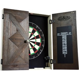 Barrington Bellevue Wood Dartboard Cabinet with 18-Inch Bristle Dartboard and Steel Tip Dart Set Perfect for Cricket Games